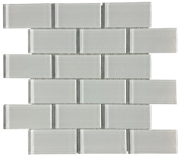 Bright White 2x4 Brick Glass Mosaic 12x12 - EACH