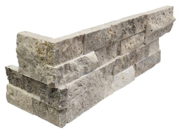 Silver Travertine Splitface Ledger Corner 6x24 - EACH