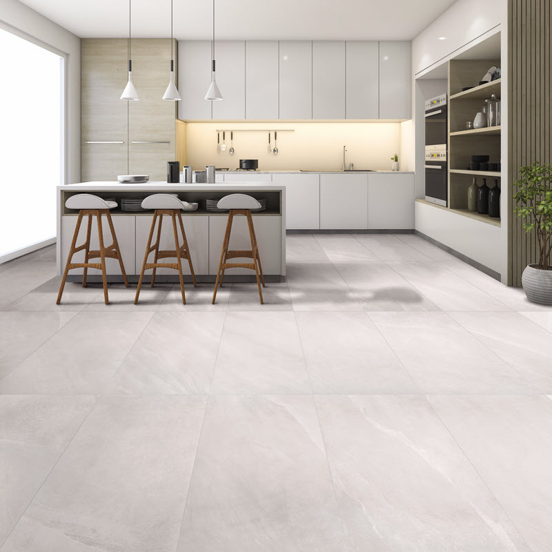 Echo the size of your cabinets with your floor tile choice
